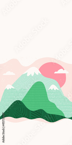 Abstract mountain forest sunrise vector decorative painting