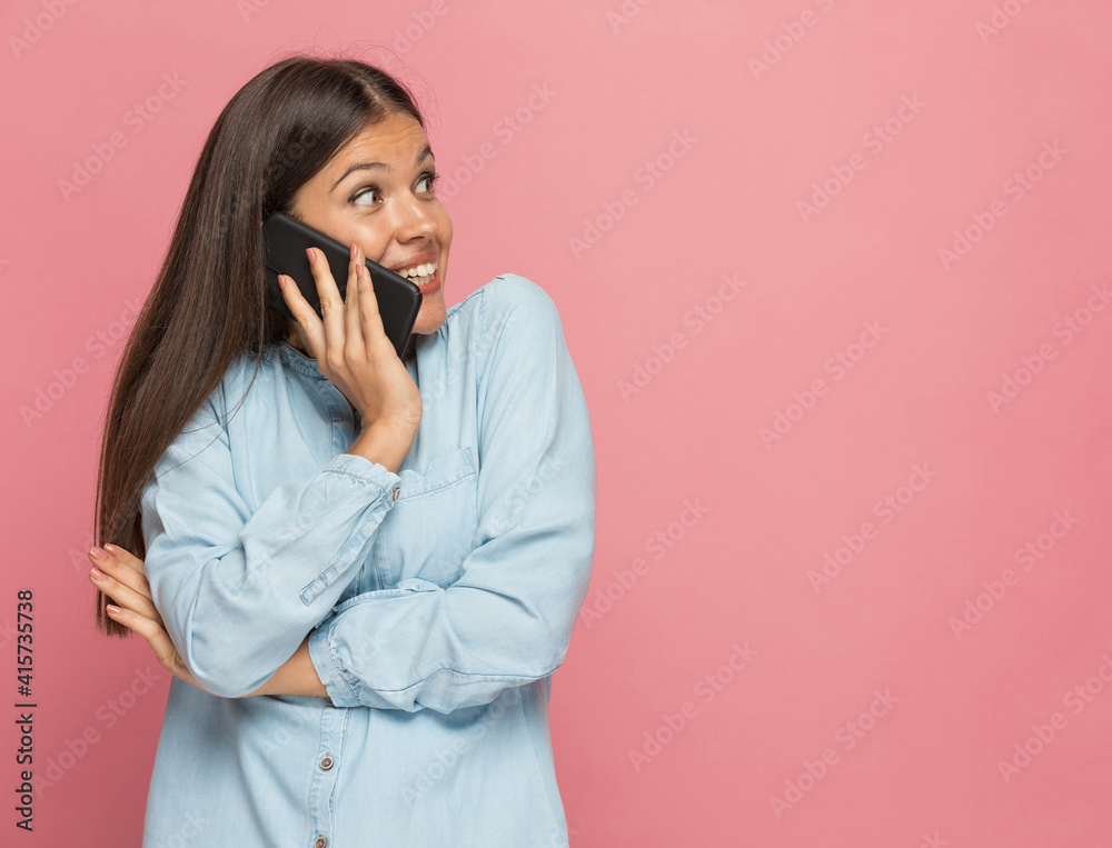 casual woman being happily distracted by someone casual woman being happily distracted by someone