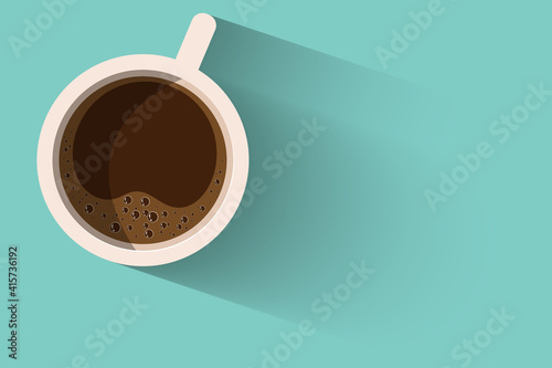 cup of coffee with beans. Coffee cup on the blue background. Hot coffee. Vector EPS 10.