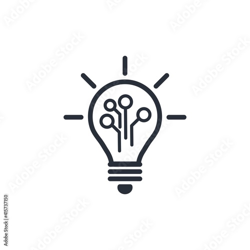 Light bulb and electronics. New electronic systems. Vector linear icon isolated on white background.