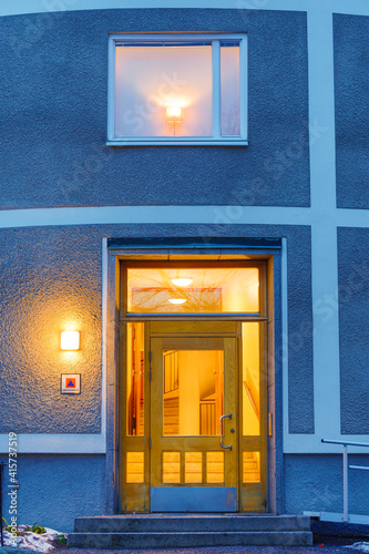 Stockholm, Sweden Round residential apartment houses in the Beckomberga part of the Bromma suburb and built in 1954 by architect Nils Sterner. photo