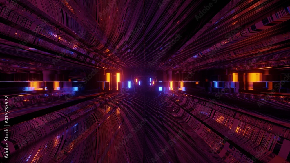 Motion through illuminated tunnel 3d illustration