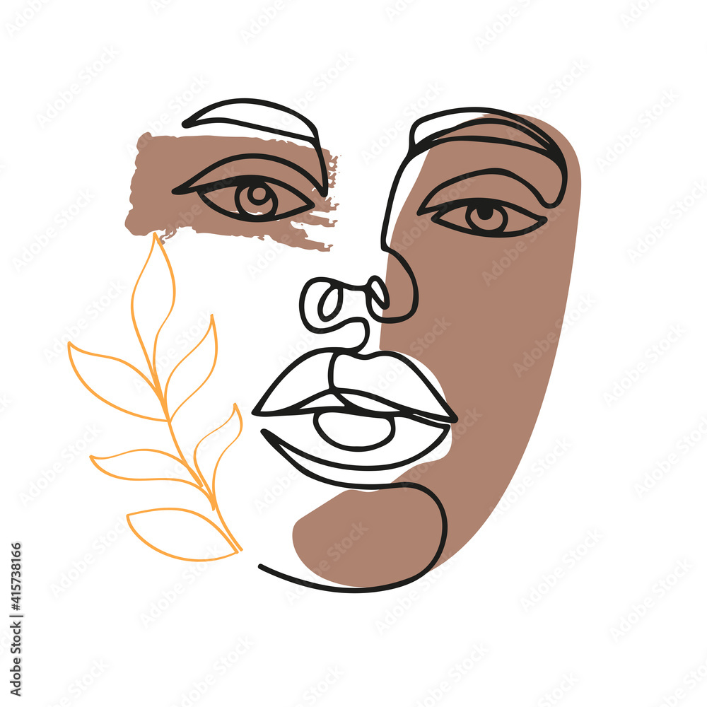 Portrait of a young girl abstract style. Continuous line drawing. One line face art vector illustration isolated Portrait of a young girl abstract style. Continuous line drawing. One line face art vector illustration isolated