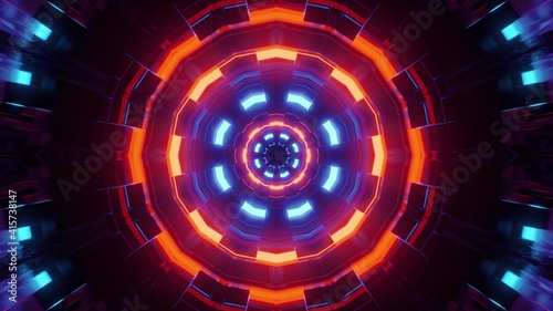 Abstract glowing neon circles 3d illustration