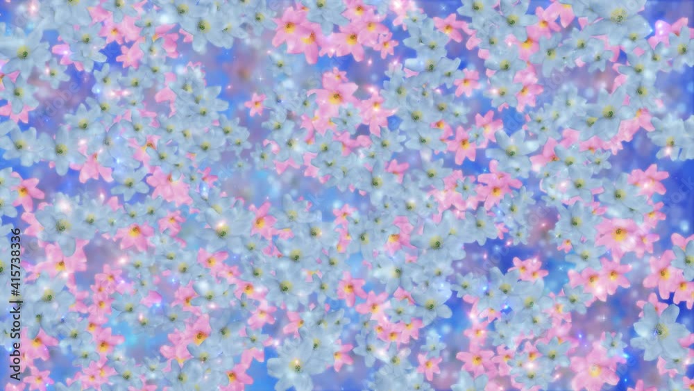 Spring 3d background with blue and pink flying flowers Spring 3d background with blue and pink flying flowers