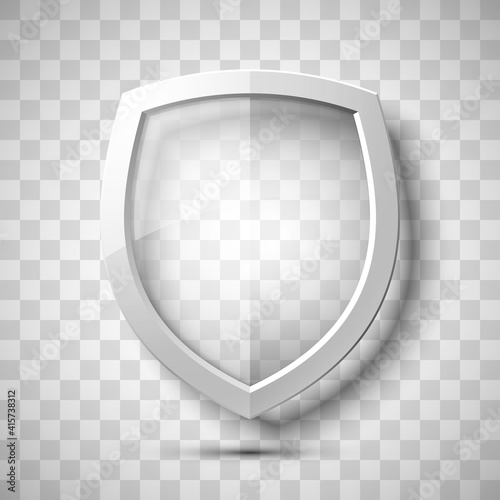 Protection transparent shield concept. Safety badge icon. Privacy banner. Security label. Defense tag. Presentation sticker shape. illustration