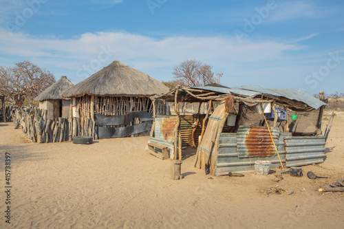 African village with traditional huts in the Makgadikgadi salt pan  Botswana