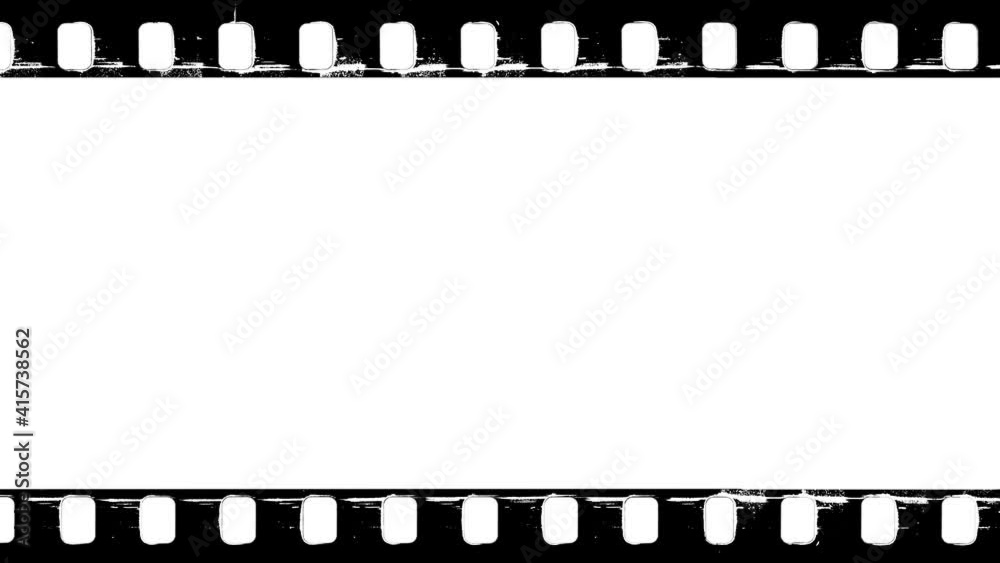Vintage looping film strip with scratched edges as background with empty space.