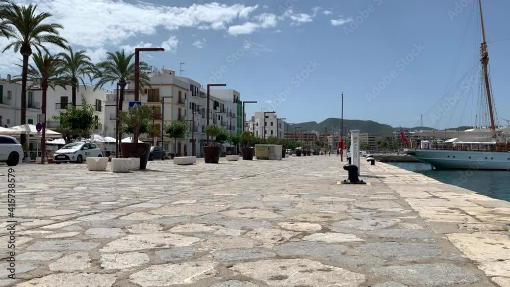 Boardwalk on the coast of Ibiza during lockdown travel ban. Static Boardwalk on the coast of Ibiza during lockdown travel ban. Static