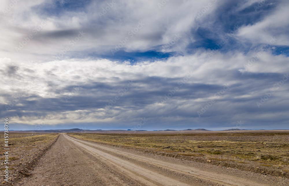 Dirt road on the pampas of southern Chile