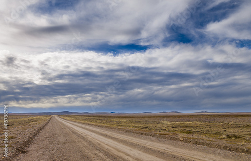 Dirt road on the pampas of southern Chile