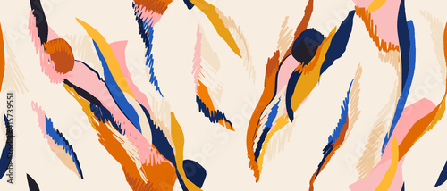 Fototapeta Naklejka Na Ścianę i Meble -  Hand drawn contemporary abstract print. Creative collage seamless pattern. Fashionable template for design.