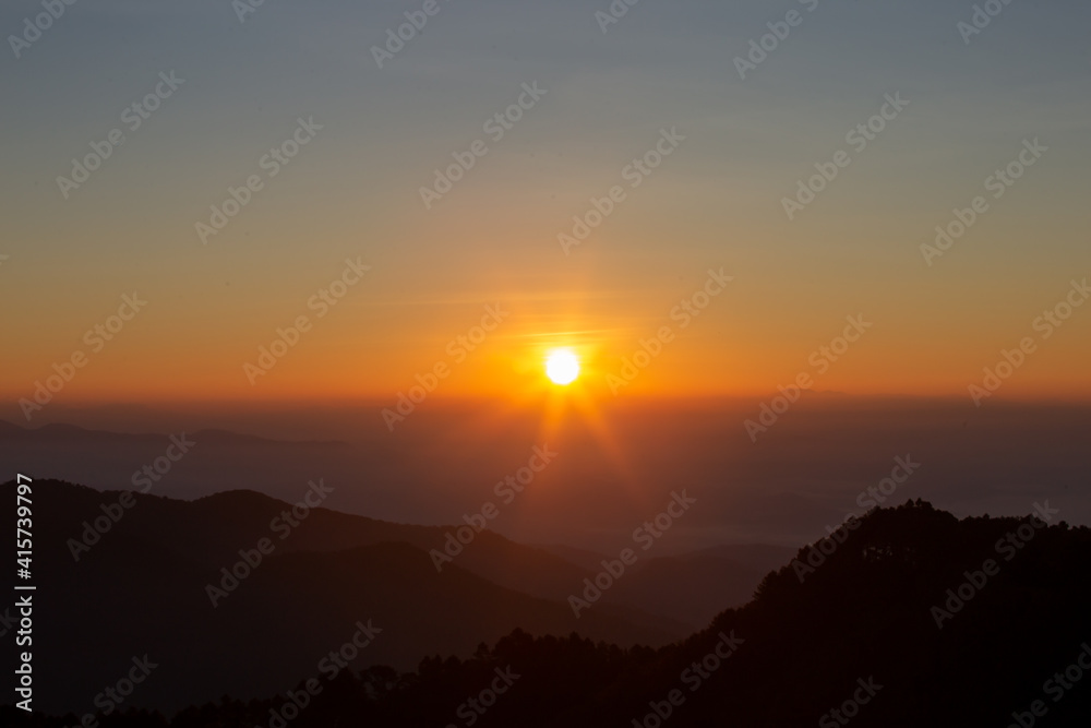 On the top of the mountain, in the morning the sun shone beautifully On the top of the mountain, in the morning the sun shone beautifully