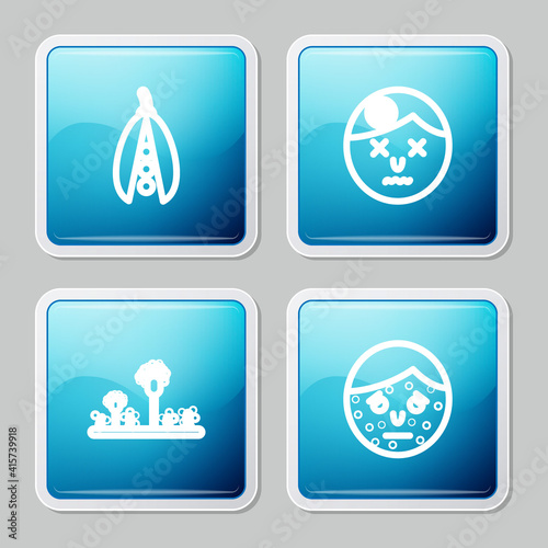 Set line Kidney beans, Man having headache, Mold and Face with psoriasis or eczema icon. Vector.