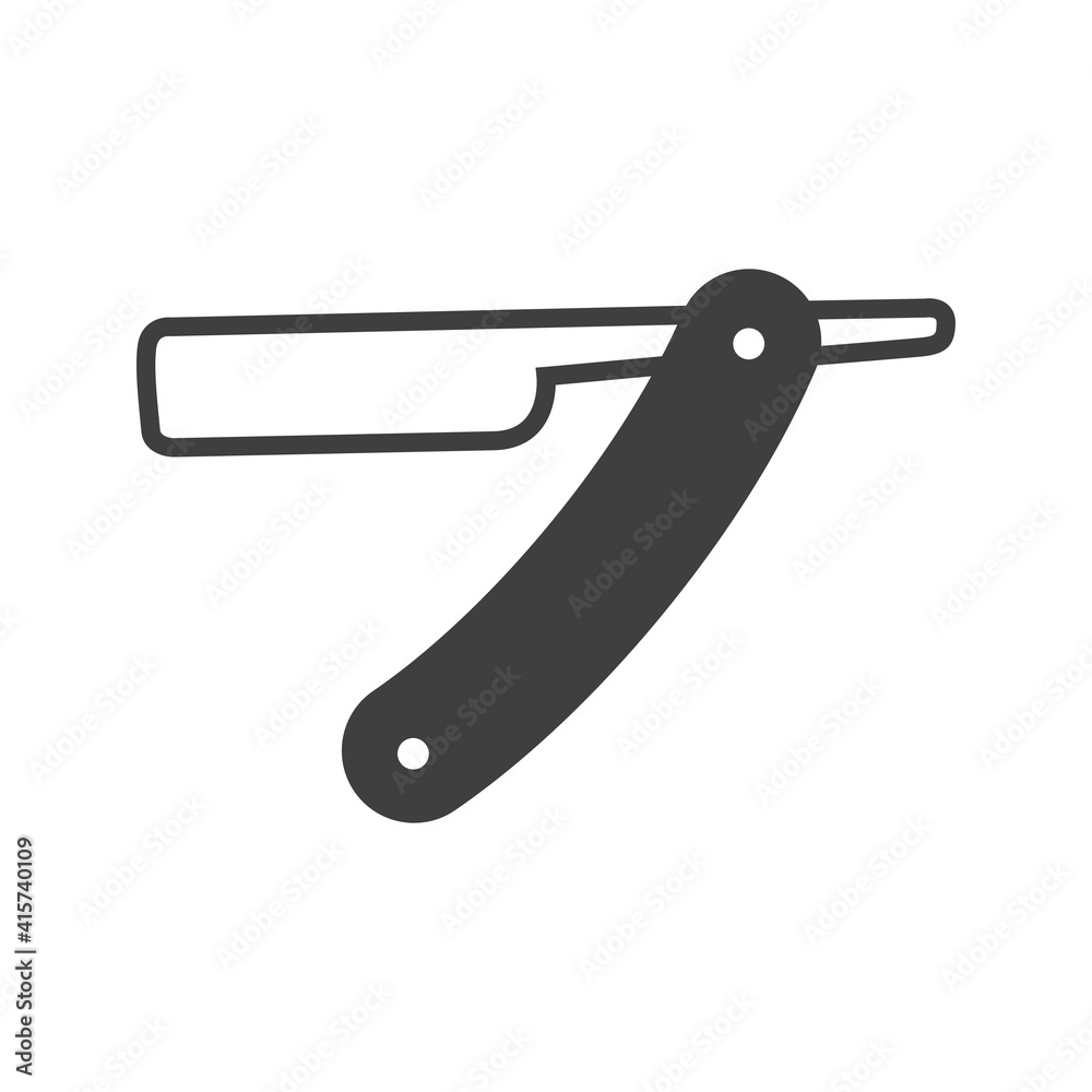 Símbolo peluqueria. Logotipo navaja de afeitar con lineas en color gris Símbolo peluqueria. Logotipo navaja de afeitar con lineas en color gris