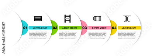 Set line Chest of drawers, Chair, Heating radiator and Round table. Business infographic template. Vector.