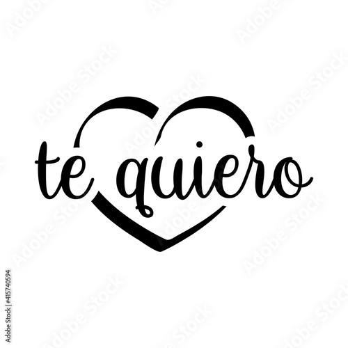 Día de San Valentín. Logotipo con texto te quiero en español escrito con corazón con lineas en color negro