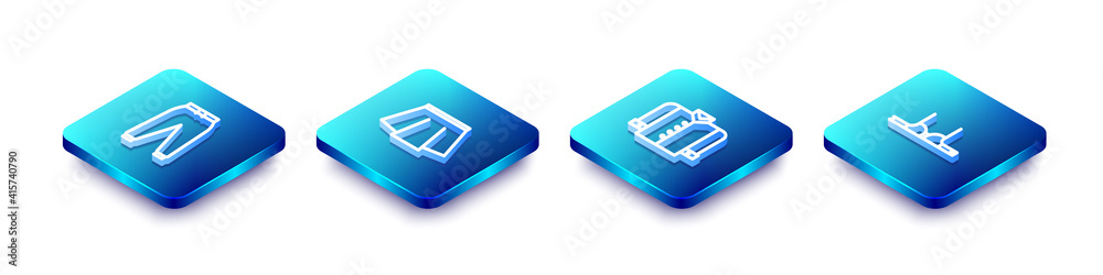 Set Isometric line Sport pants, Skirt, T-shirt and Bra icon. Vector. Set Isometric line Sport pants, Skirt, T-shirt and Bra icon. Vector.
