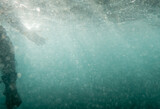 Underwater View of a Surfer Sitting on the Board whit Light Coming Through the Water.Sport Activity.Narrabeen beach,Sydney,Australia.