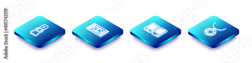 Set Isometric line Priest, Traditional carpet, The commandments and Star of David necklace chain icon. Vector.