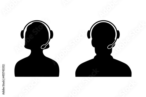 Customer service. Support service. Woman and Man with headphone and microphone. Chat vector icons. Customer Support. Hotline concept. Vector illustration