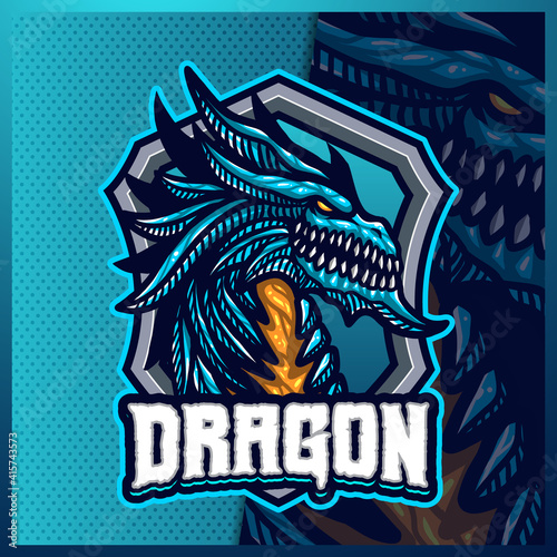 Dragon mascot esport logo design illustrations vector template, Beast logo for team game streamer youtuber banner twitch discord
