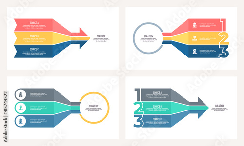 Business infographic. Arrow Chart with 3 number options, sections. Vector template.