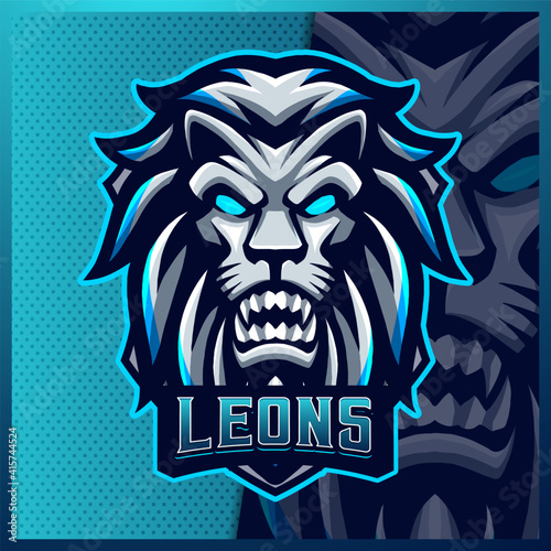 Lion mascot esport logo design illustrations vector template  Angry animal logo for team game streamer youtuber banner twitch discord