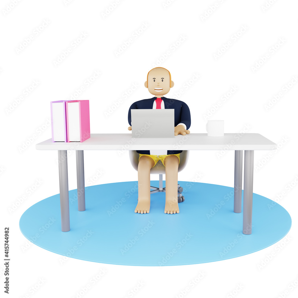 3d illustration person work from home working on laptop 3d illustration person work from home working on laptop