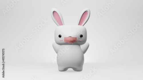 3D illustration with Easter rabbit wearing medical mask in new normal concept