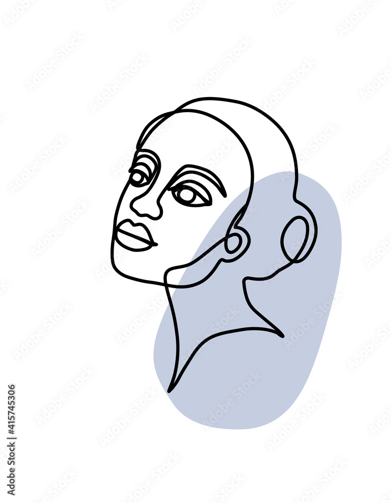 A continuous line, a drawing of the face and hairstyle, the outline of a female portrait. Vector illustration in the style of minimalism, an abstraction for the design of a print, poster or flyer. A continuous line, a drawing of the face and hairstyle, the outline of a female portrait. Vector illustration in the style of minimalism, an abstraction for the design of a print, poster or flyer.