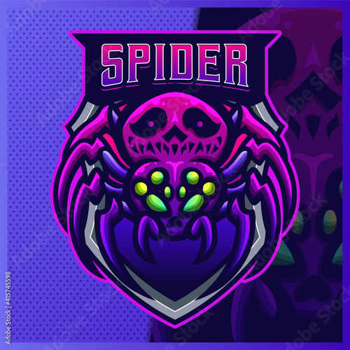 Black Widow Spider Skull mascot esport logo design illustrations vector template, tarantula logo for team game streamer youtuber banner twitch discord