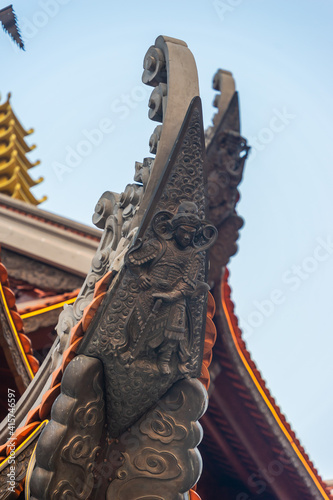 Beautiful traditional decorations and details on the roof of the temple at Vinh Nghiem monastery in Ho Chi Minh city  Vietnam