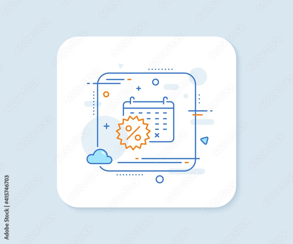 Calendar discounts line icon. Abstract square vector button. Sale shopping sign. Clearance symbol. Calendar discounts line icon. Quality concept badge. Vector Calendar discounts line icon. Abstract square vector button. Sale shopping sign. Clearance symbol. Calendar discounts line icon. Quality concept badge. Vector
