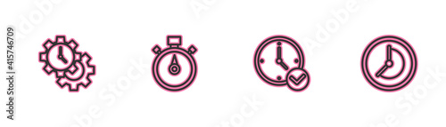 Set line Time Management, Clock, Stopwatch and icon. Vector.