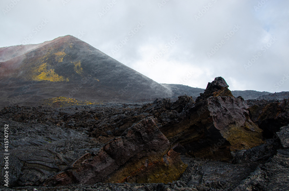 Volcanic Landscape with Clouds. Russia, Kamchatka 2020. Photo taken during an expedition to the volcano.