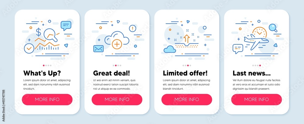Set of line icons, such as Clean skin, Check investment, Cloud computing symbols. Mobile app mockup banners. Flight time line icons. Cosmetics, Business report, Web storage. Airplane clock. Vector Set of line icons, such as Clean skin, Check investment, Cloud computing symbols. Mobile app mockup banners. Flight time line icons. Cosmetics, Business report, Web storage. Airplane clock. Vector