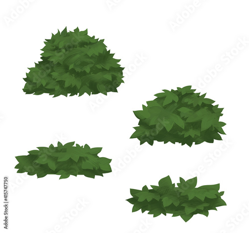 Collection of hand drawn green forest bush 2d set illustrations isolated © Guido