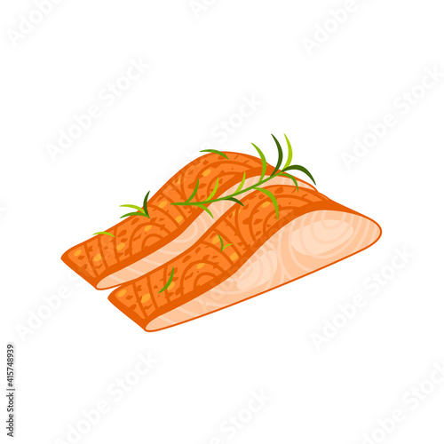 Salted fillet of salmon fish. Vector illustration cartoon flat icon set isolated on white background.