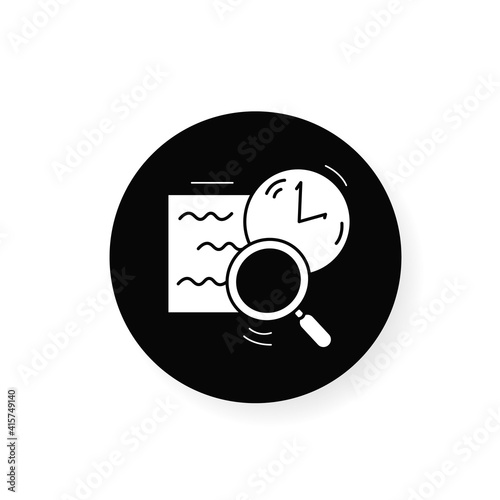 Comprehension flat icon. Slow reading with magnifier and clock linear pictogram. Concept of attention tracking, information absorption and tracking lack of attention