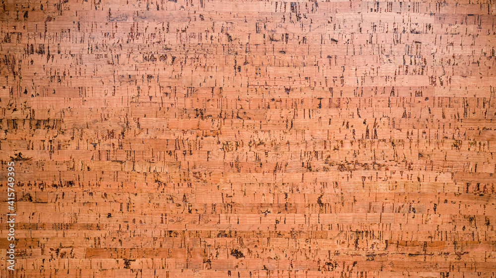 Closed up of panoramic brown cork board texture for banner background.