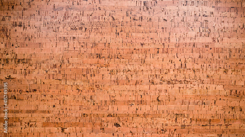 Closed up of panoramic brown cork board texture for banner background.