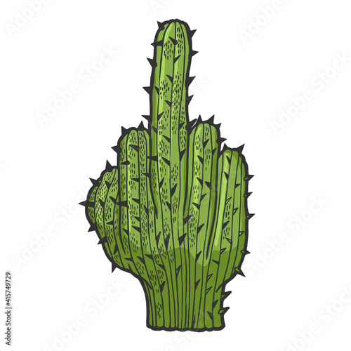Cactus in form of obscene gesture finger sketch