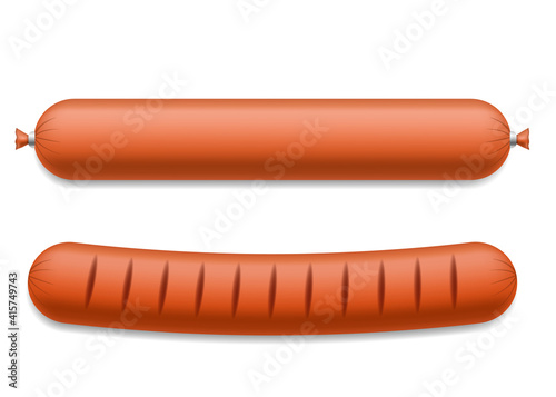 Realistic 3d Sausages Product of Meat Beef or Pork. Vector illustration of Sausage