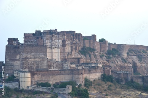 View of Meherangarh fort from the hillside