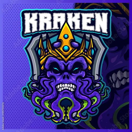 Kraken Devil King mascot esport logo design illustrations vector template, Cthulhu logo for team game streamer youtuber banner twitch discord