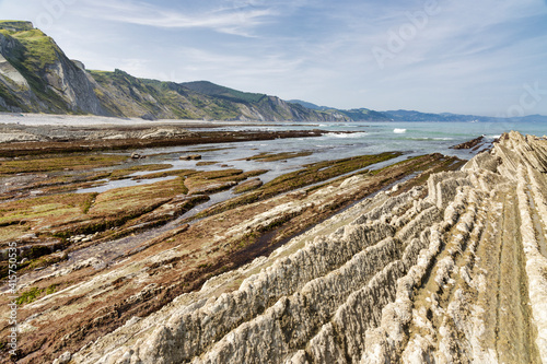 Flysch in the coast of Zumaia, Basque Coast Unesco Geopark, Spain.