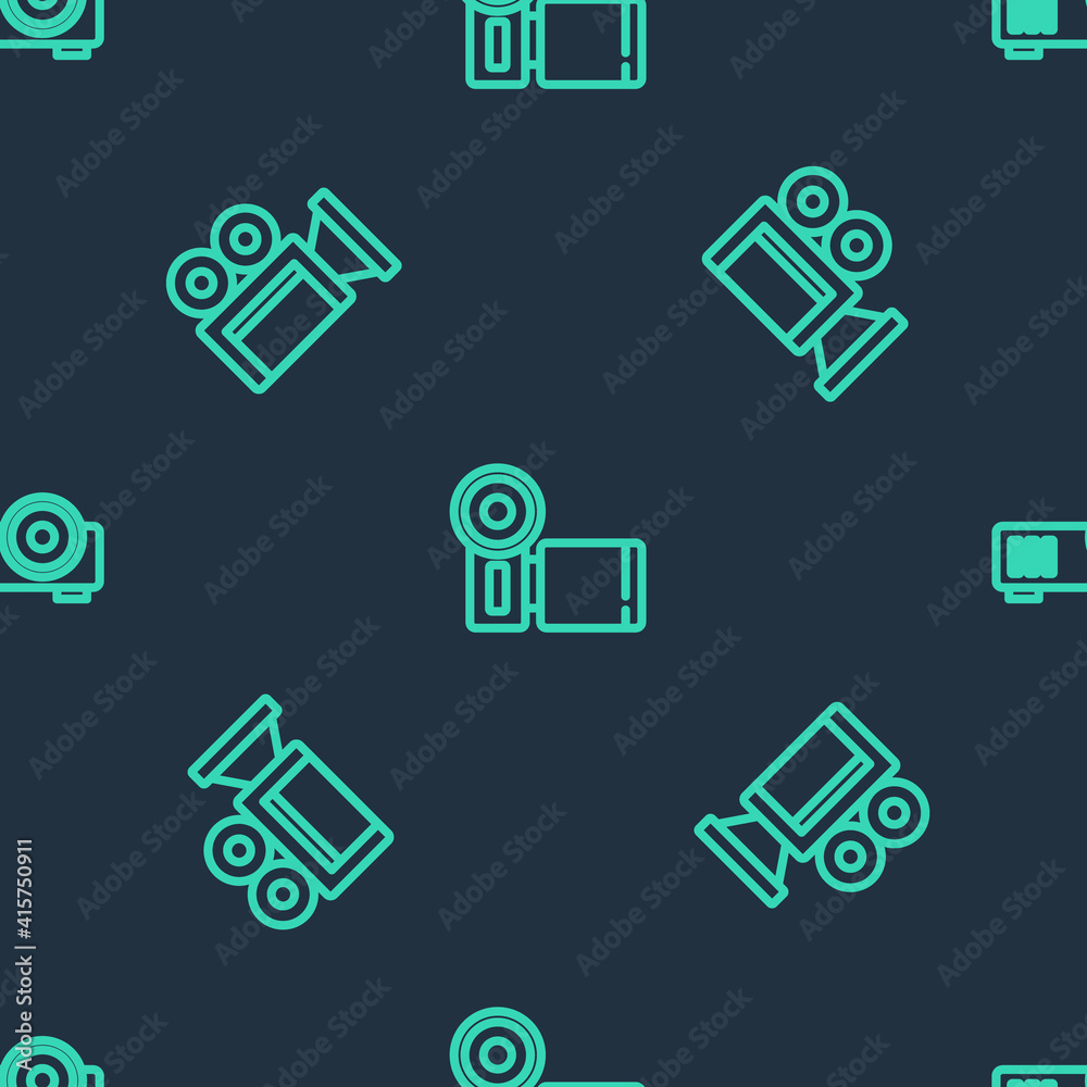 Set line Cinema camera, and Media projector on seamless pattern. Vector. Set line Cinema camera, and Media projector on seamless pattern. Vector.