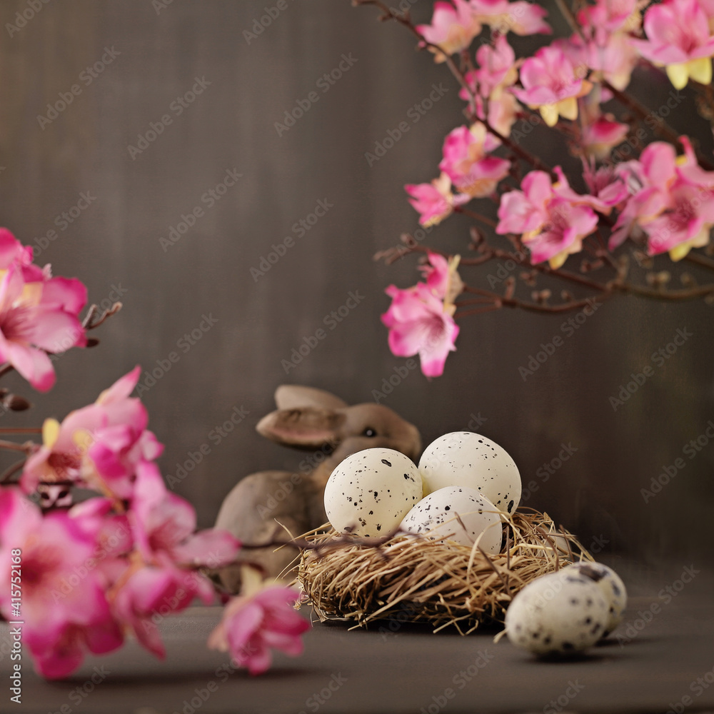 greeting card with quail easter eggs on dark background greeting card with quail easter eggs on dark background