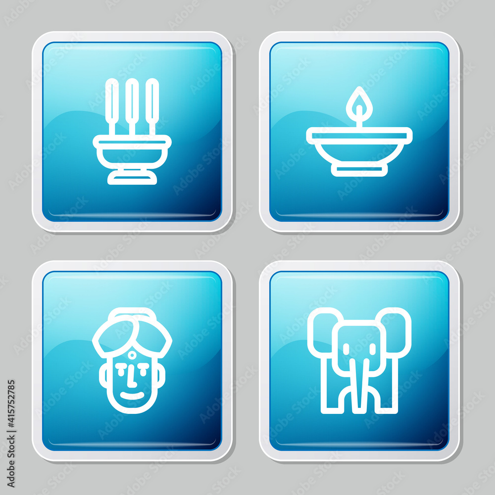 Set line Incense sticks, Aroma lamp, Indian man and Elephant icon. Vector. Set line Incense sticks, Aroma lamp, Indian man and Elephant icon. Vector.